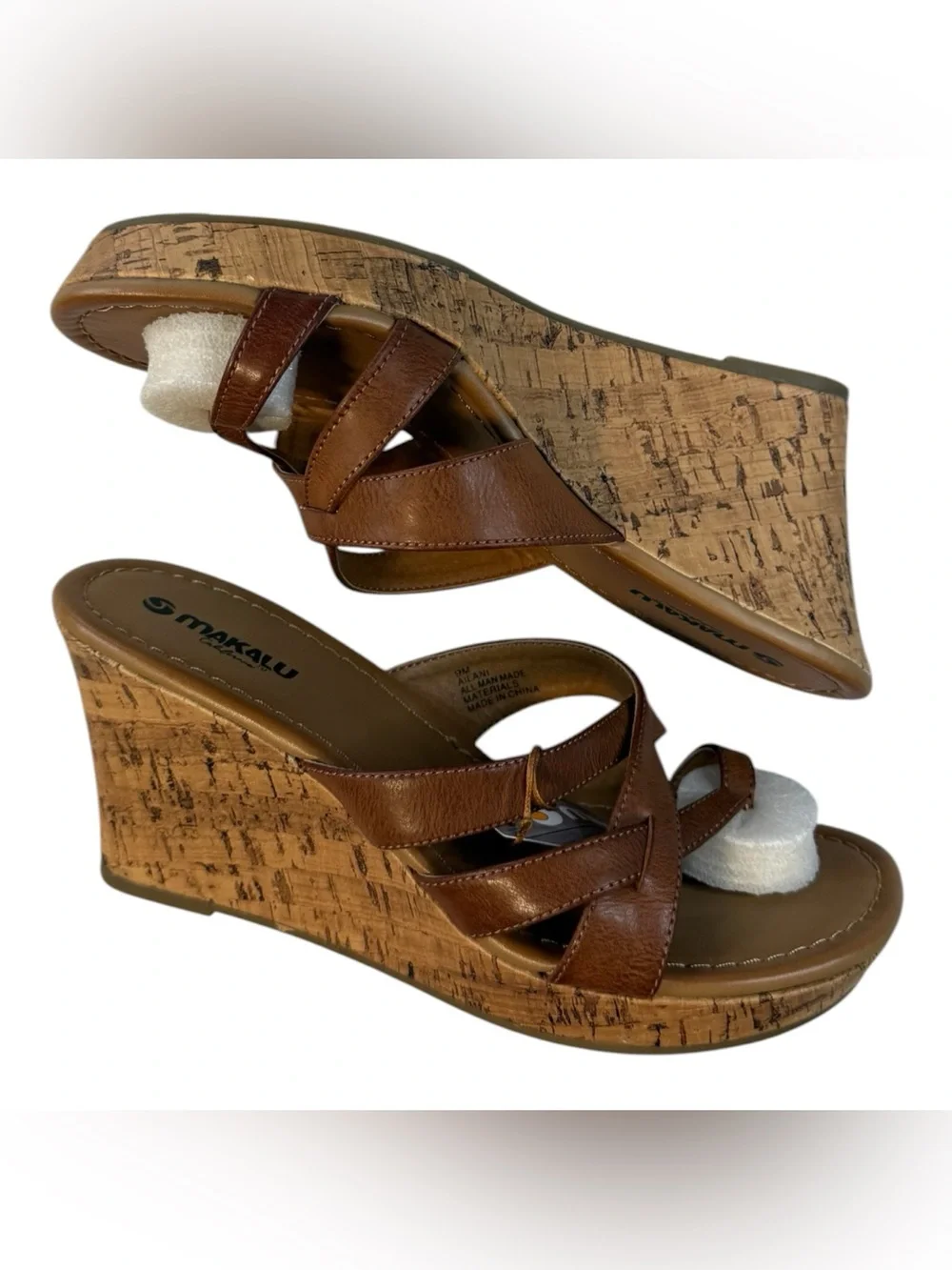 Makalu Ailani Cognac Cork Wedge Sandals Size 9 NWT